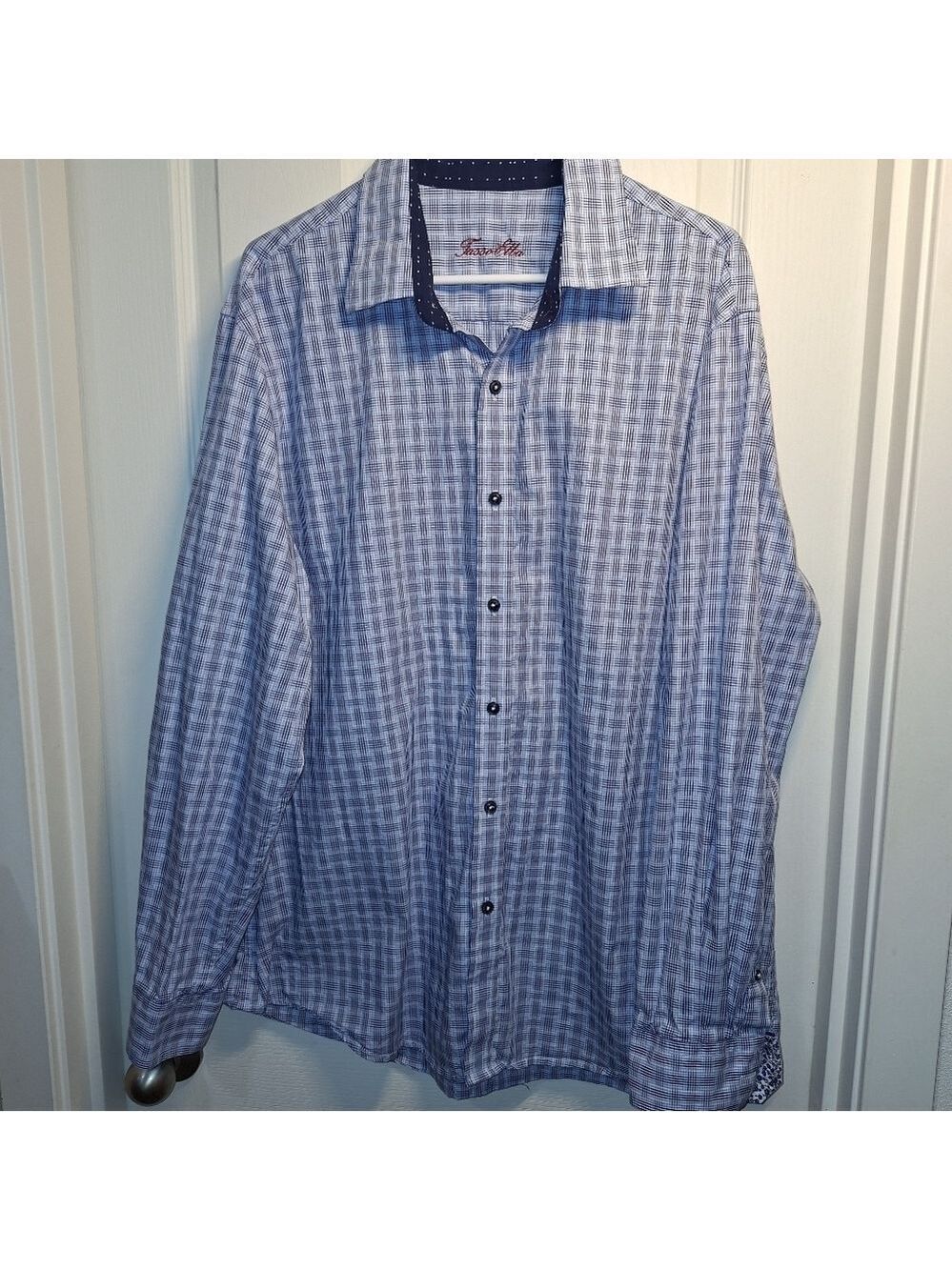 Tasso Elba Mens Blue Check Button Down Shirt XL